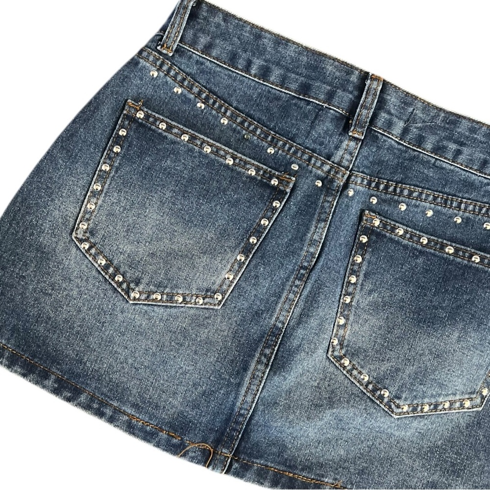 Cali 1850 Denim Mini Skirt with Studded Details - Picture 10 of 11